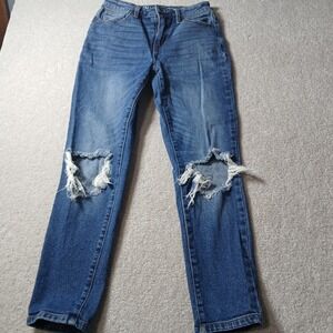 No Boundaries Medium Wash Denim High Rise Busted Knee Ankle Jeans Junior size 5